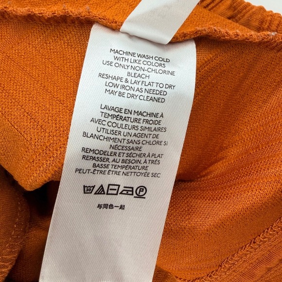 Free People Mini Dress Boho M Orange Textured Puff Sleeve Tie Back Square Neck - Picture 9 of 10